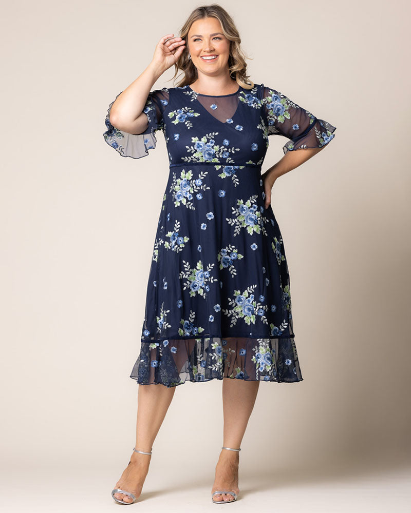 Plus Size Dresses Short Cocktail Floral A line Plus Size Dress Kiyona 12192102 Glistening Blue Blooms