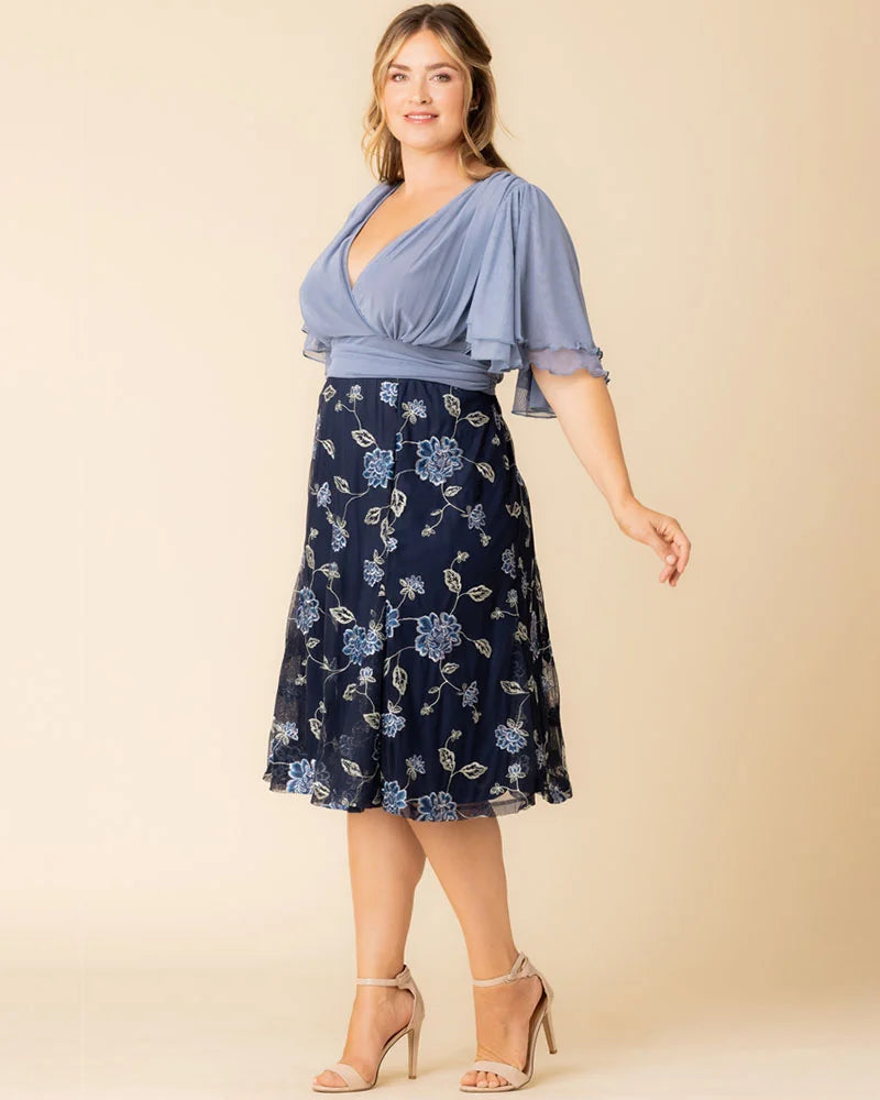 Plus Size Dresses Short Floral Midi Evening Cocktail Plus Size Dress Kiyona 12232102 Navy Blue Blooms