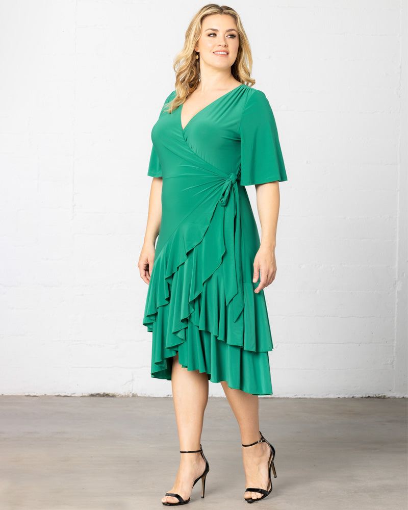 Plus Size Dresses Midi Ruffle Short Cocktail Plus Size Dress Kiyona 13212202 Emerald Green