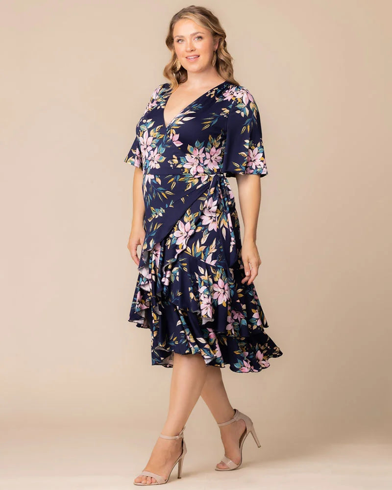 Plus Size Dresses Midi Ruffle Short Cocktail Plus Size Dress Kiyona 13212202 Navy Romantic Florals