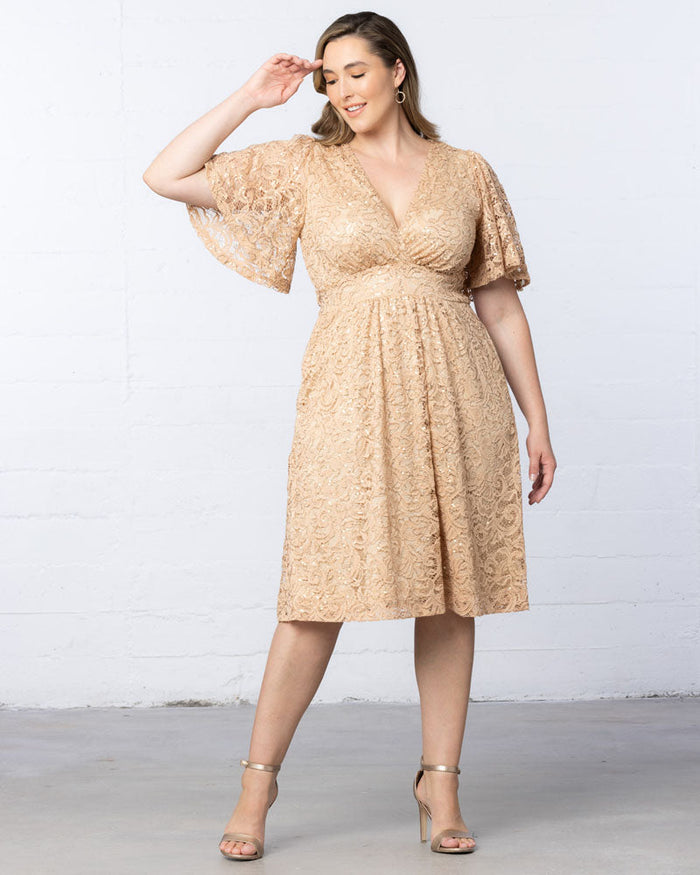 Plus Size Dresses Short Lace Sequin Midi Cocktail Plus Size Dress Champagne