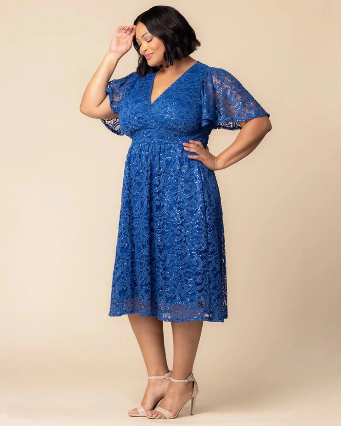Plus Size Dresses Short Lace Sequin Midi Cocktail Plus Size Dress Sapphire