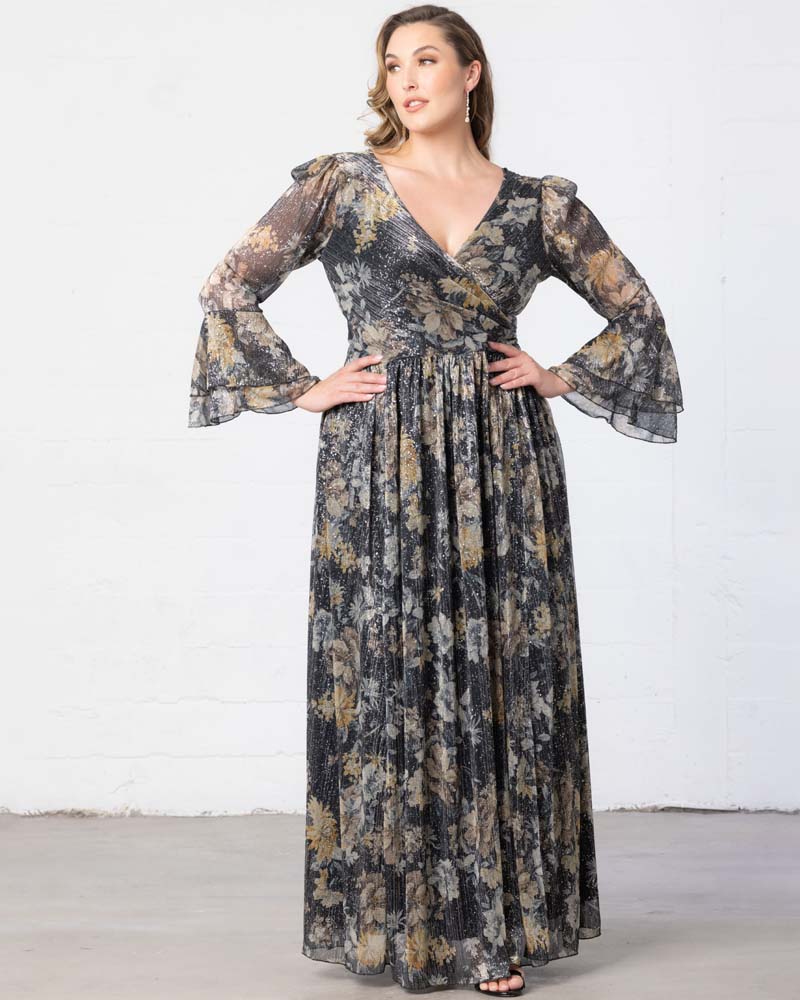 Plus Size Dresses Long Sleeve Formal A Line Mother of the Bride Plus Size Dress Kiyonna 13232501 Gilded Florals