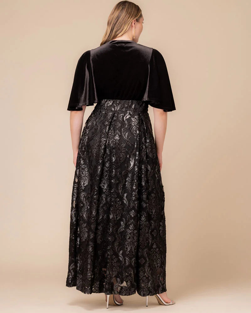 Plus Size Dresses Long Formal A Line Plus Size Dress Silver Damask Motif