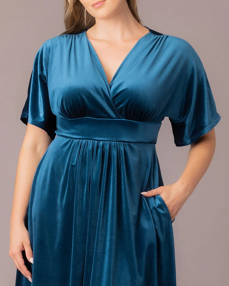 Plus Size Dresses Midi Velvet Short Cocktail Plus Size Dress Teal Topaz