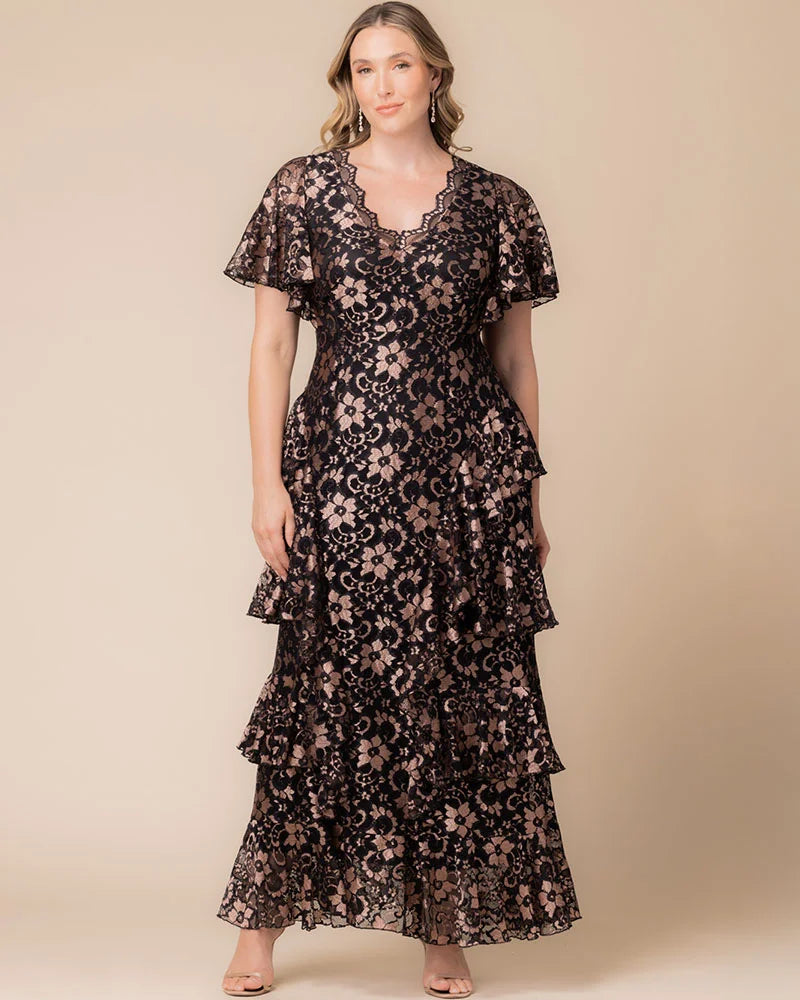Plus Size Dresses Short Lace Tea Length Cocktail Dress Rose Gold Lace