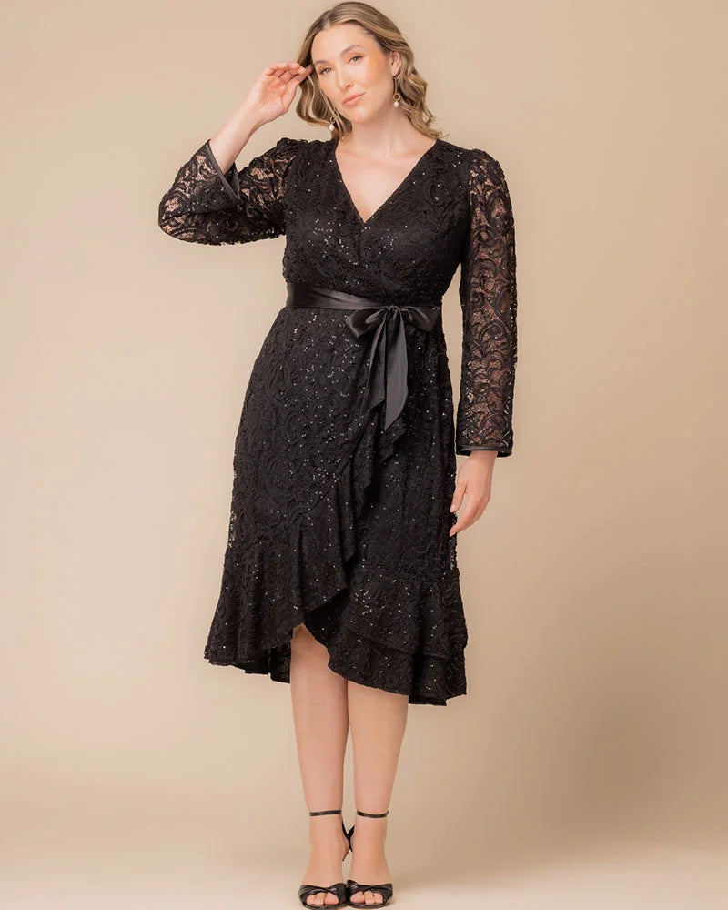 Cocktail Dresses Long Sleeve Sequin Lace Short Cocktail Dress Kiyona 13252503 Onyx