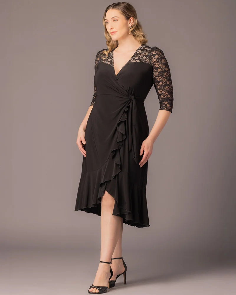 Plus Size Dresses Asymetric Lace Cocktail Plus Size Dress Kiyonna 18163207 Black Noir