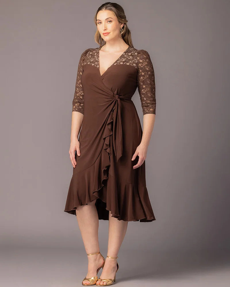 Plus Size Dresses Asymetric Lace Cocktail Plus Size Dress Kiyonna 18163207 Chocolate