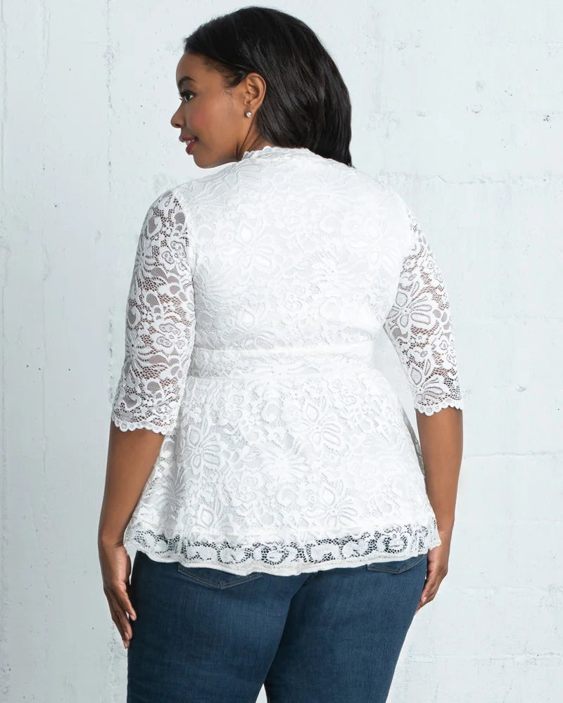 V-Neck 3/4 Sleeve Lace Fit & Flare Plus Size Top Kiyonna KY21120905