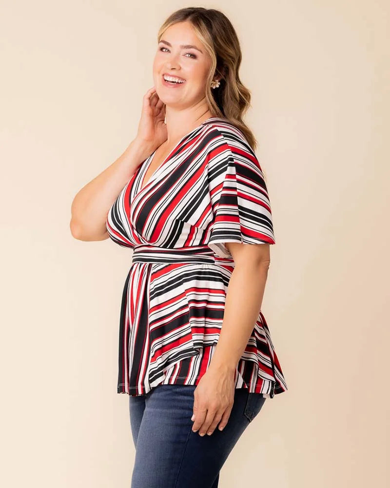 Top Plus Size Formal Top Kiyonna 22240703 Red White Black