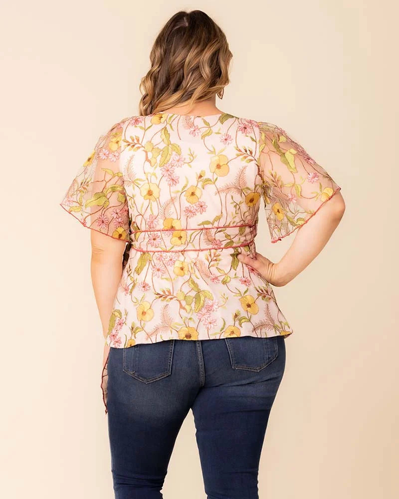 Top Formal Print Evening Fitted Top Kiyonna 22252104 Dawn Garden