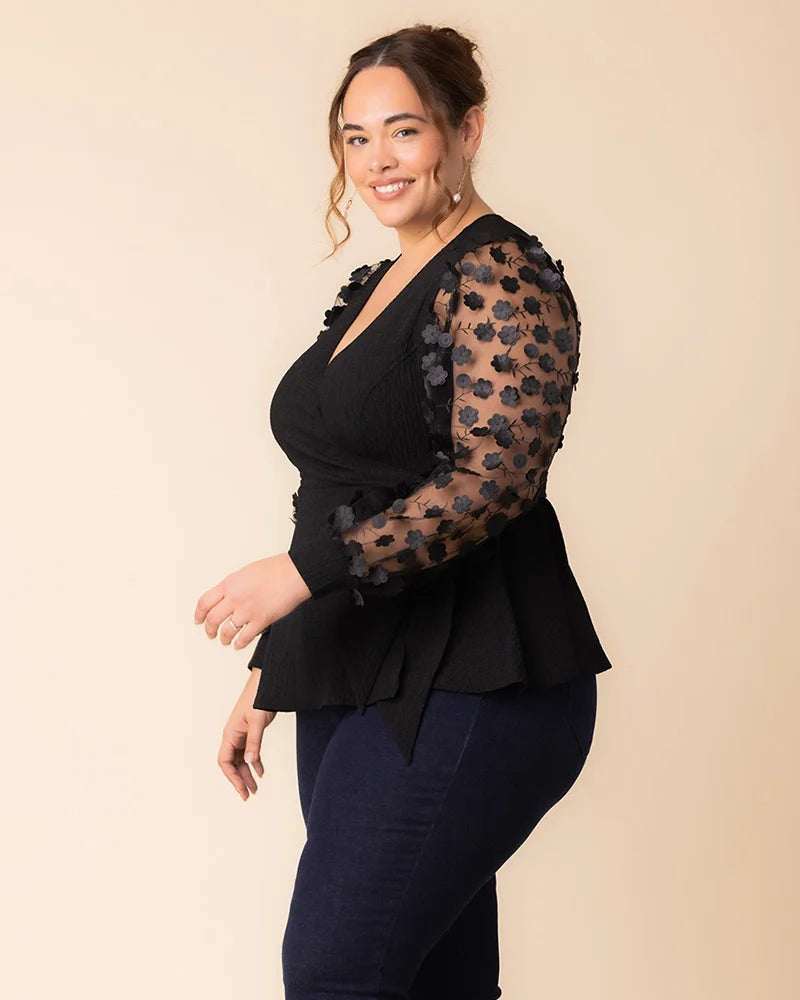 Top Long Sleeve Formal Pleated Top Kiyona 22253601 Onyx Blossoms