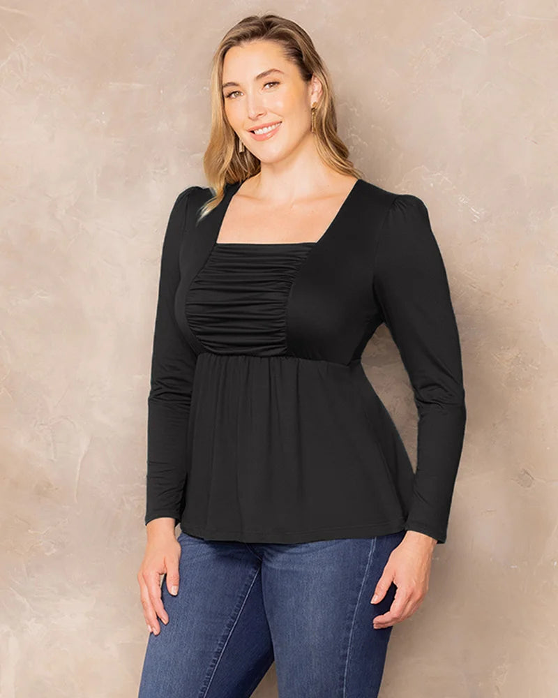 Top Long Sleeve Formal Plus Size Top Kiyona 23111801 Black Noir