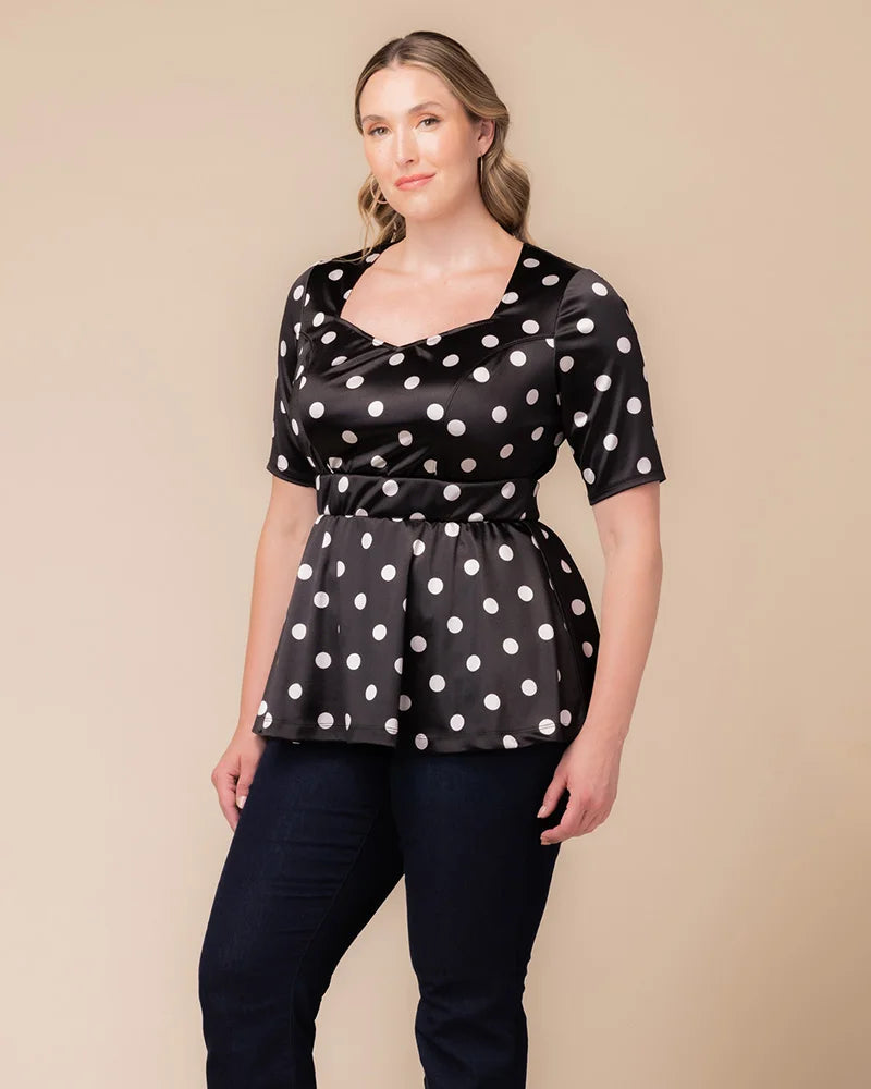 Top Formal Plus Size Floral Top Kiyonna 23132401 Black Polka Dot
