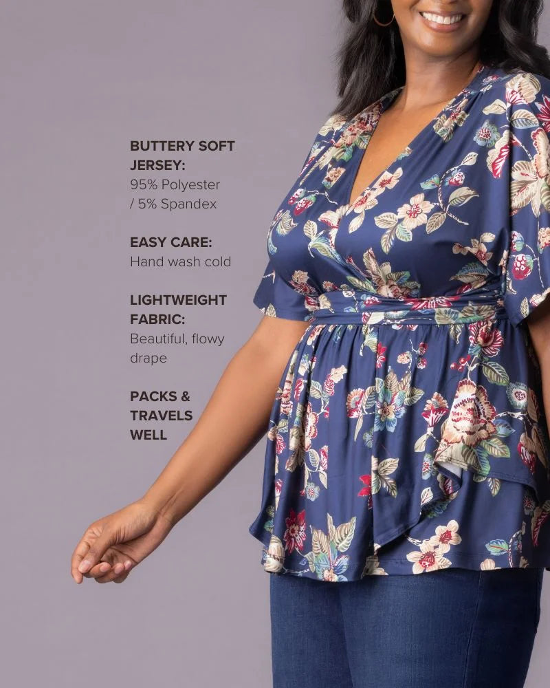 Top Formal Floral Print Plus Size Top Kiyona 23211803 Navy Floral Motif