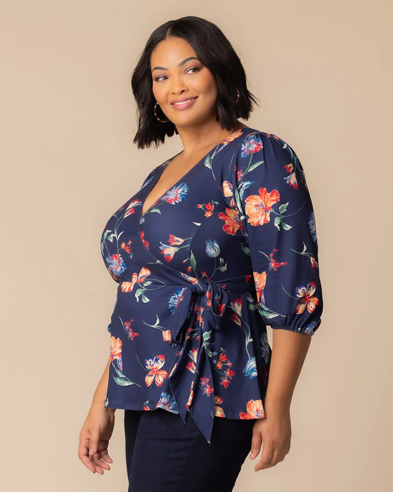 Top Formal Evening Top Kiyonna 23241302 Vibrant Navy Florals