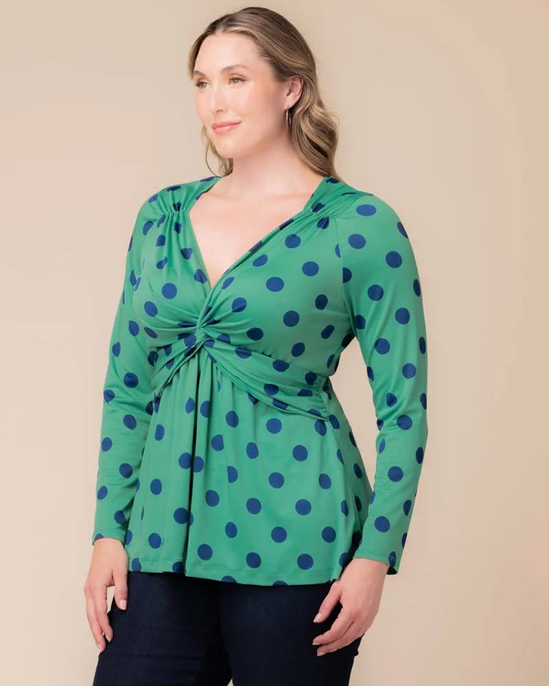 Top Formal Fitted Plus Size Top Green Polka Dot