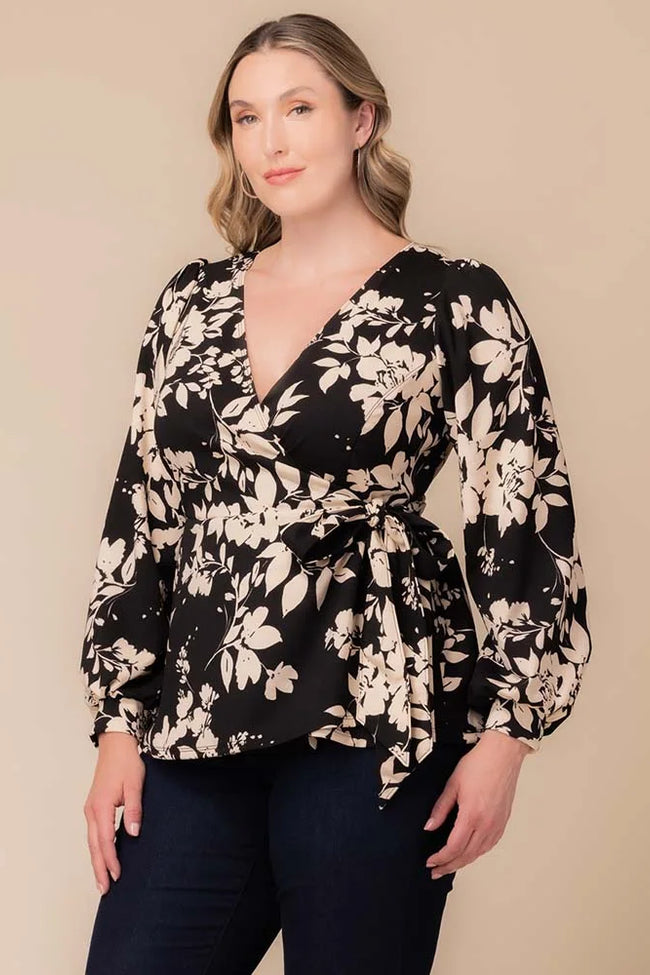 Top Formal Long Sleeve Top Vintage Ivory Florals
