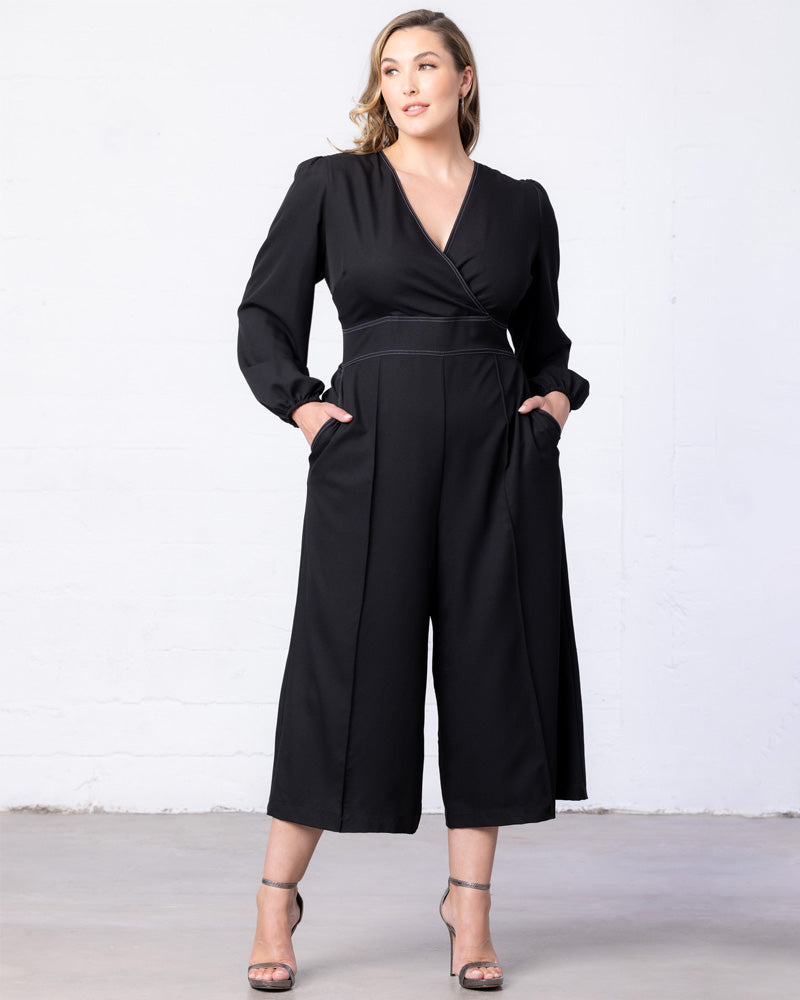 Jumpsuit Plus Size Long Sleeve Formal Jumpsuit Kiyonna 33232703 Black Noir