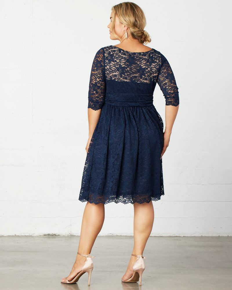 Plus Size Dresses Lace A Line Short Midi Cocktail Plus Size Dress Kiyona 12120901 Navy/Blue
