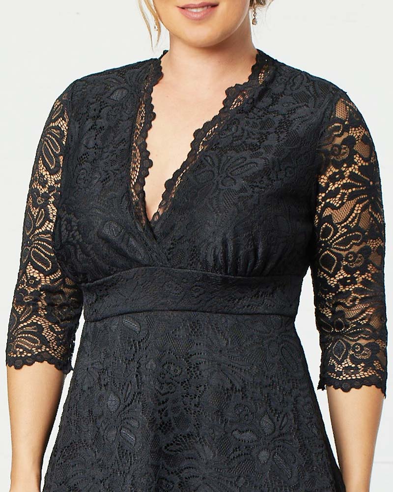 Plus Size Dresses A Line Short Lace Midi Cocktail Plus Size Dress Kiyona 12150901 Onyx