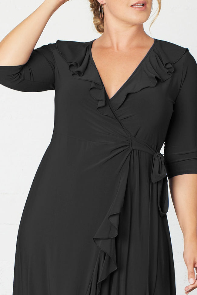 Plus Size Dresses Short Ruffle Tea Length Plus Size Dress Black Noir