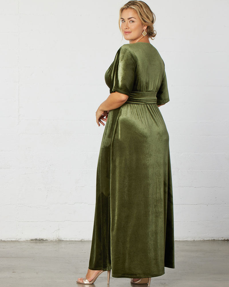 Plus Size Dresses Long Formal Velvet Evening Plus Size Dress Olive