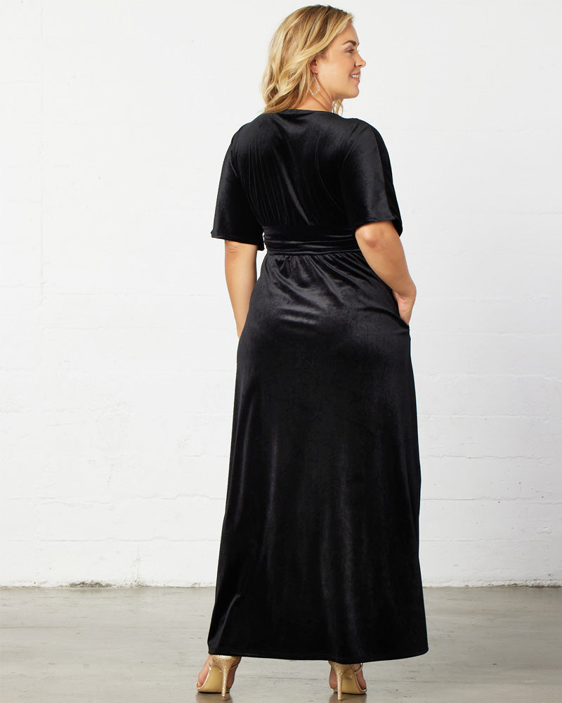 Plus Size Dresses Long Formal Velvet Evening Plus Size Dress Onyx