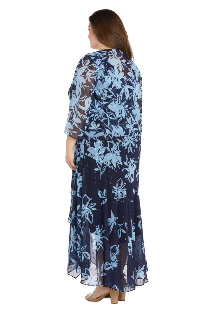 Plus Size Dresses High Low Plus Size Floral Print Jacket Dress Navy/Periwinkle