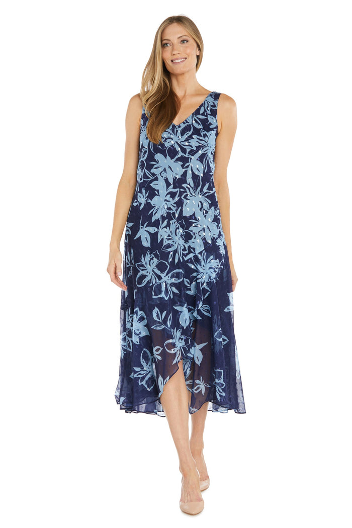 Mother of the Bride Dresses Floral High Low Print Mother of the Bride Jacket Dress Navy/Periwinkle