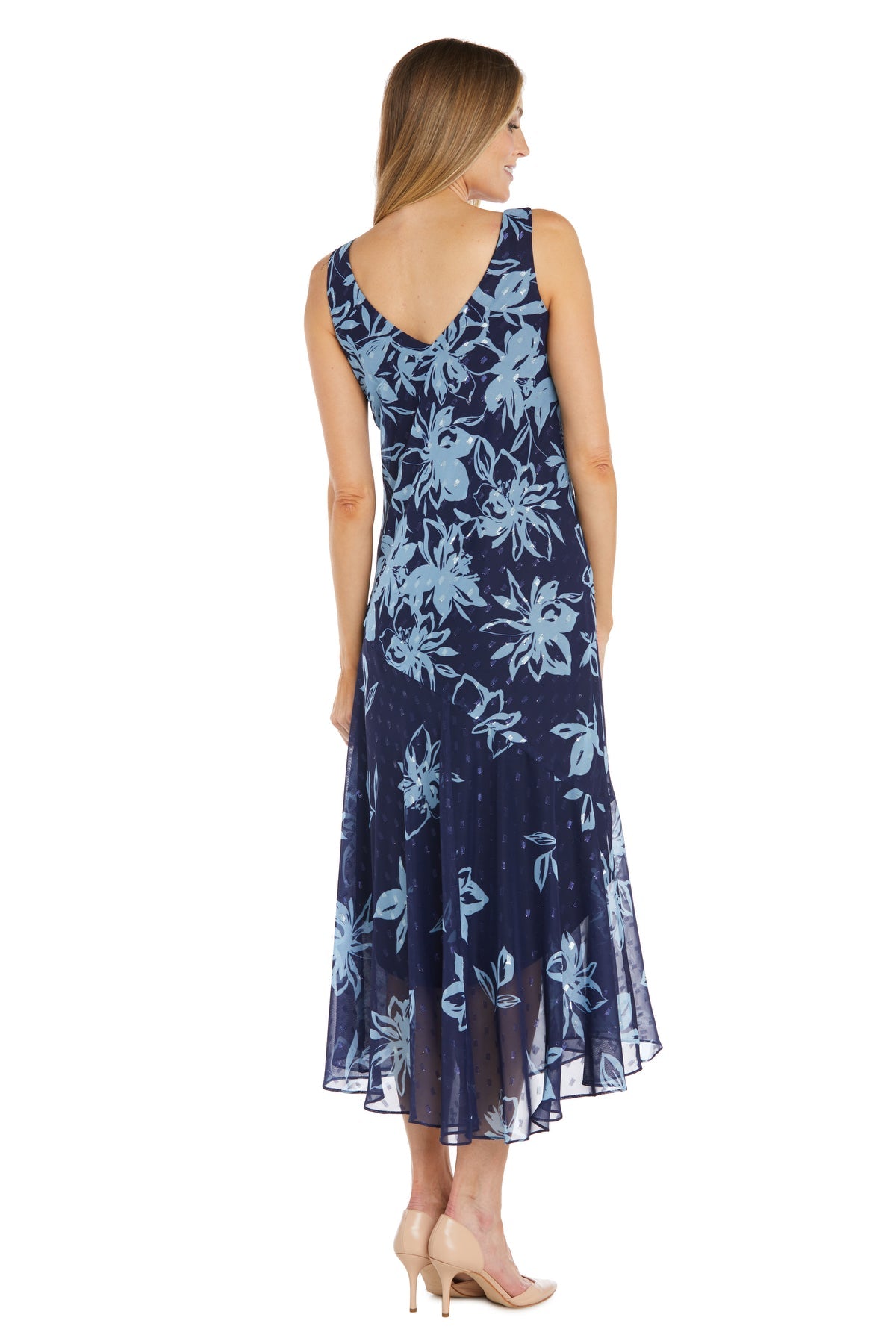 Mother of the Bride Dresses Floral High Low Print Mother of the Bride Jacket Dress Navy/Periwinkle