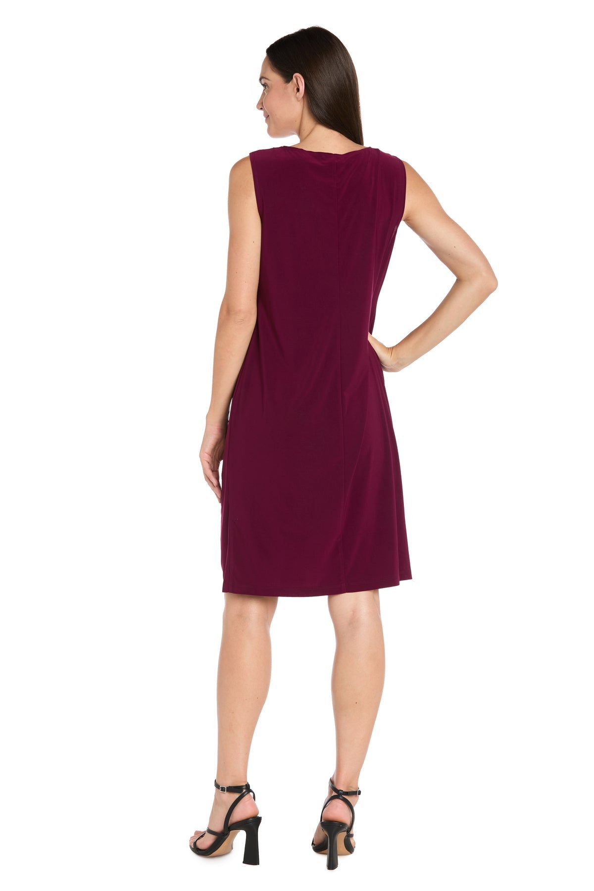 Square Neck Knee-Length Jacket Dress by R&M Richards 3029 in Wine