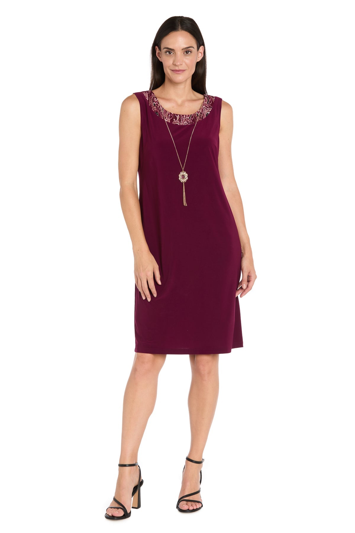 Square Neck Knee-Length Jacket Dress by R&M Richards 3029 in Wine
