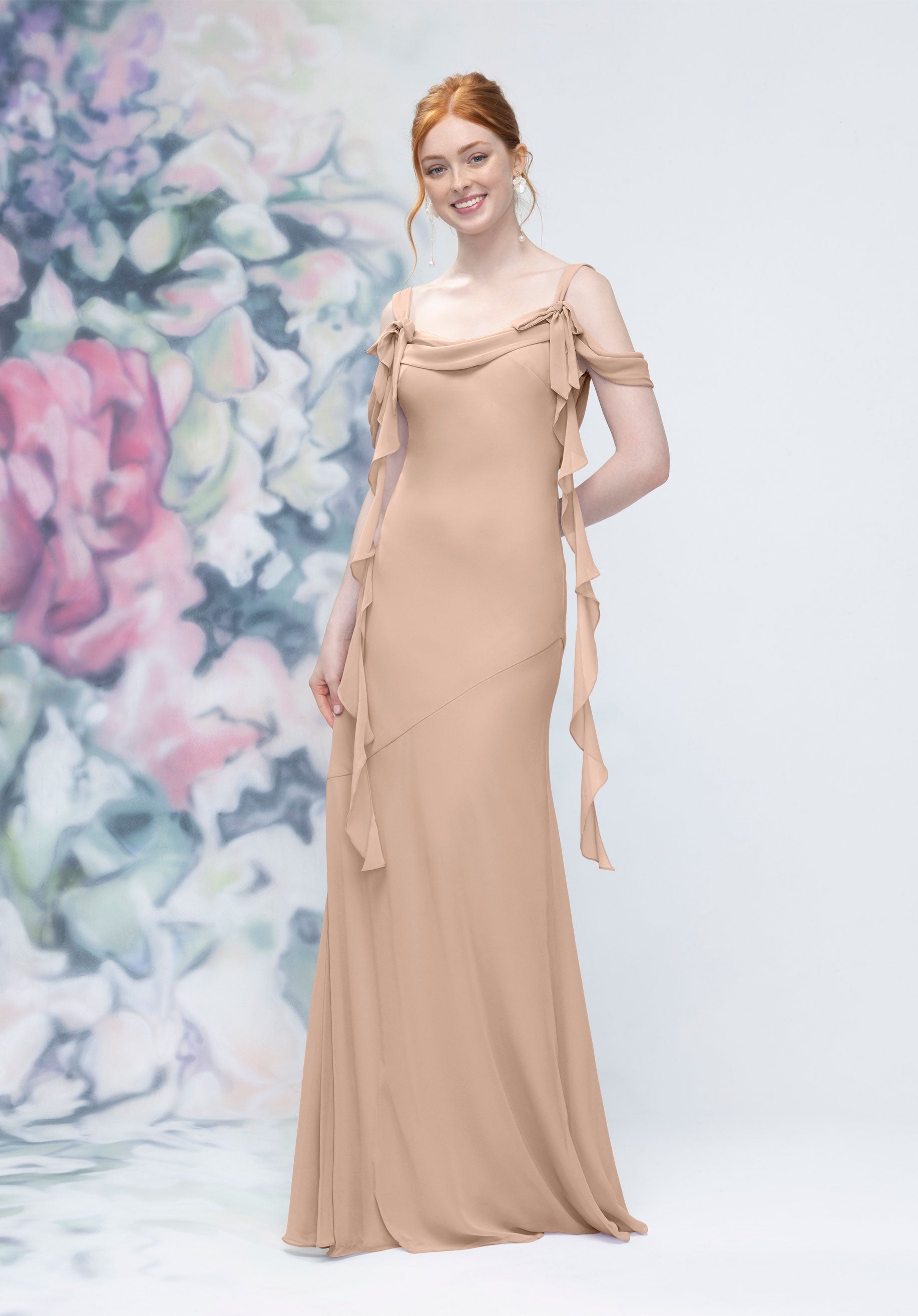 Formal Dresses Long Ruffle Evening Formal Dress MGNY Madeline Gardner New York 3030001 Latte