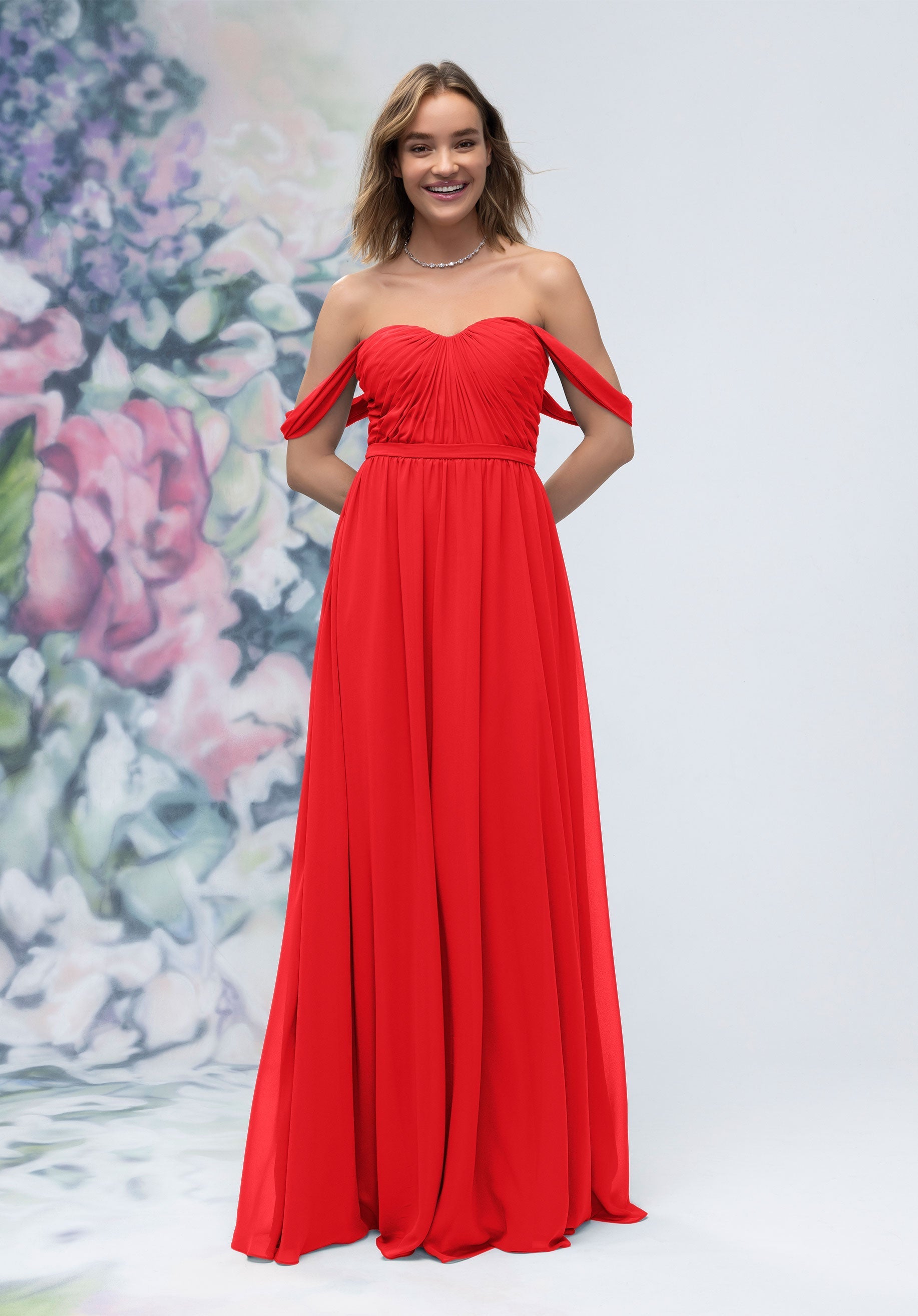 Formal Dresses Pleated Formal A Line Long Dress MGNY Madeline Gardner New York 3030003 High Risk Red