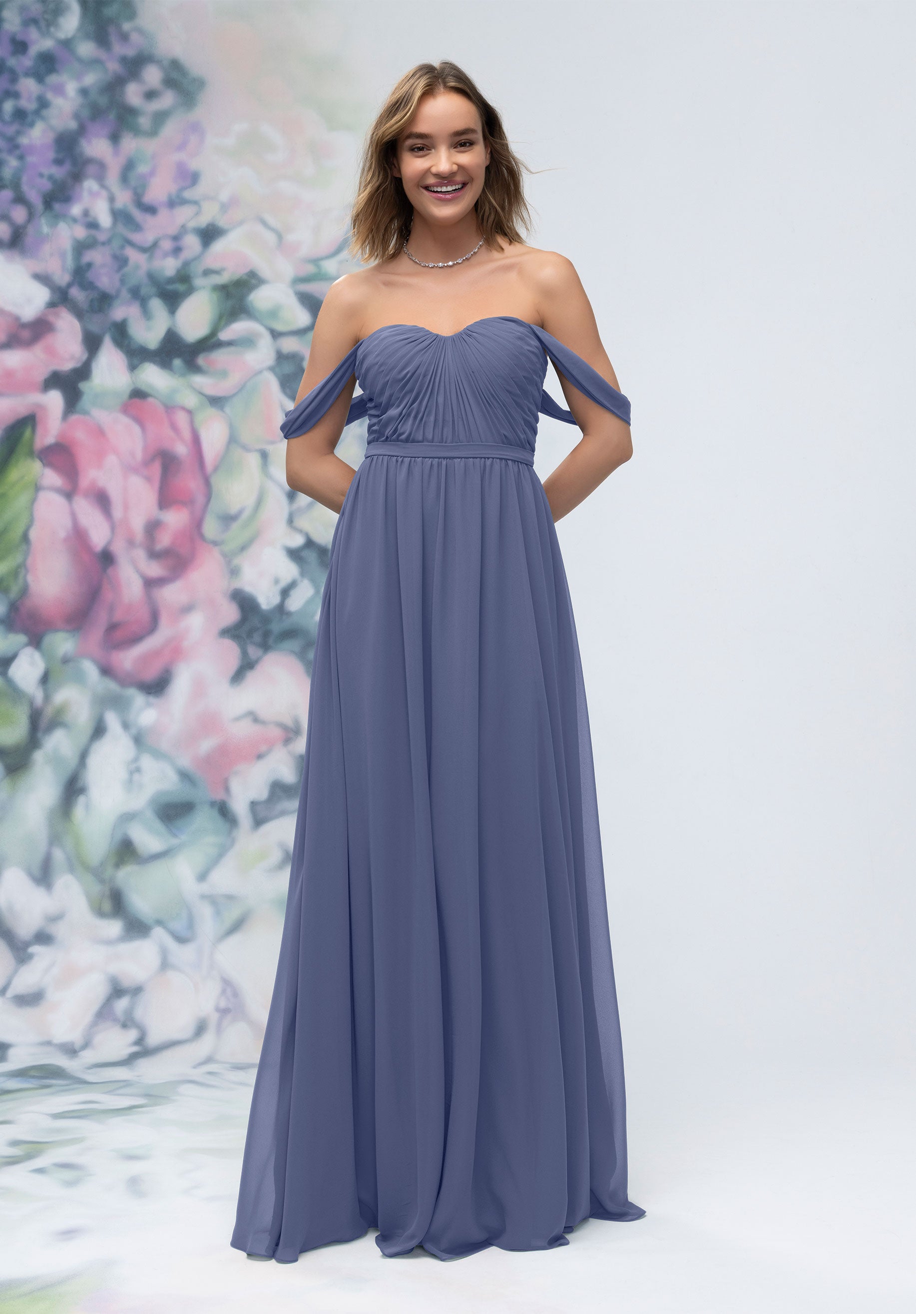 Formal Dresses Pleated Formal Long A Line Dress MGNY Madeline Gardner New York 3030003 Dusk