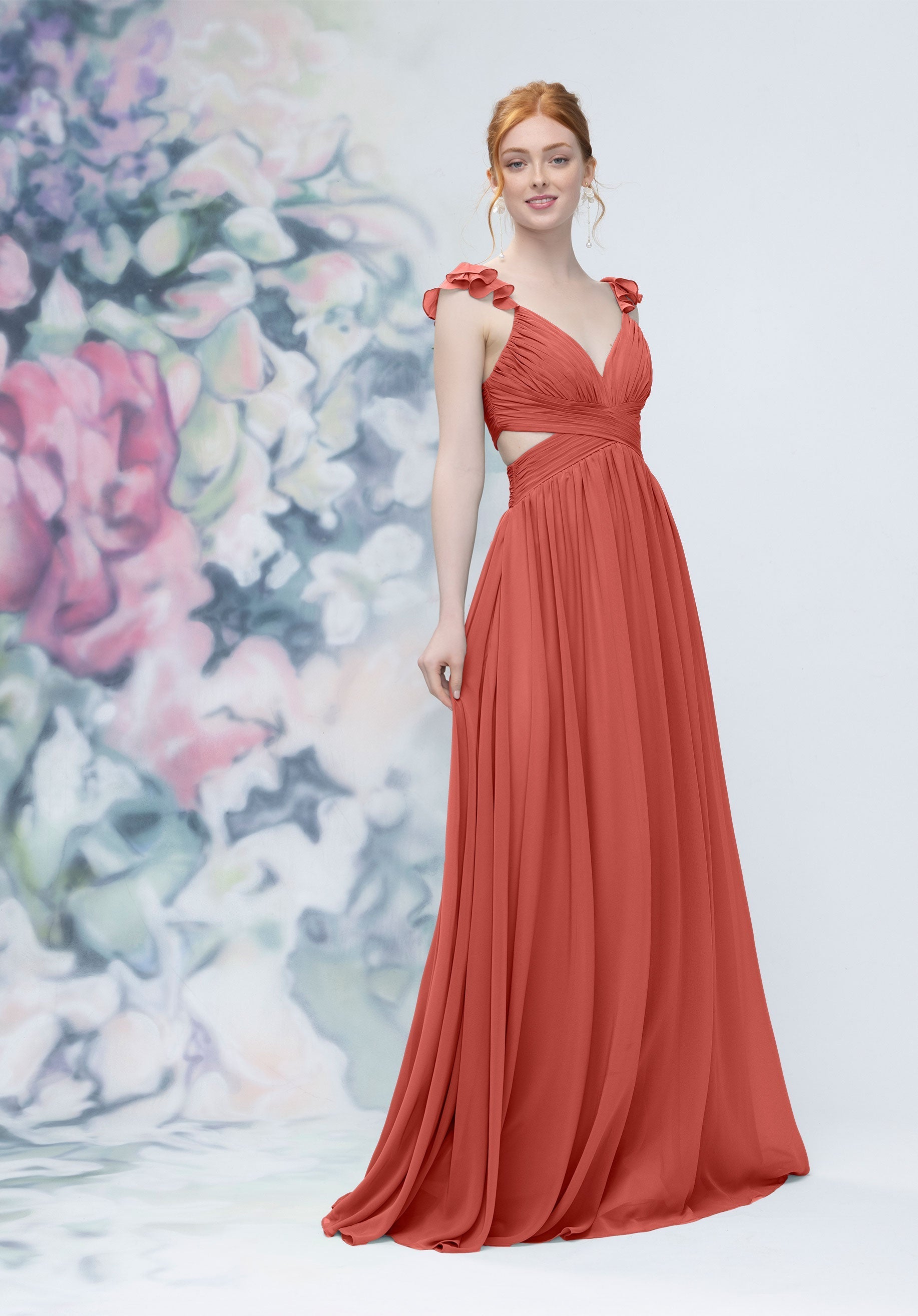 Formal Dresses Formal Long Pleated Evening Dress MGNY Madeline Gardner New York 3030004 Terra Cotta