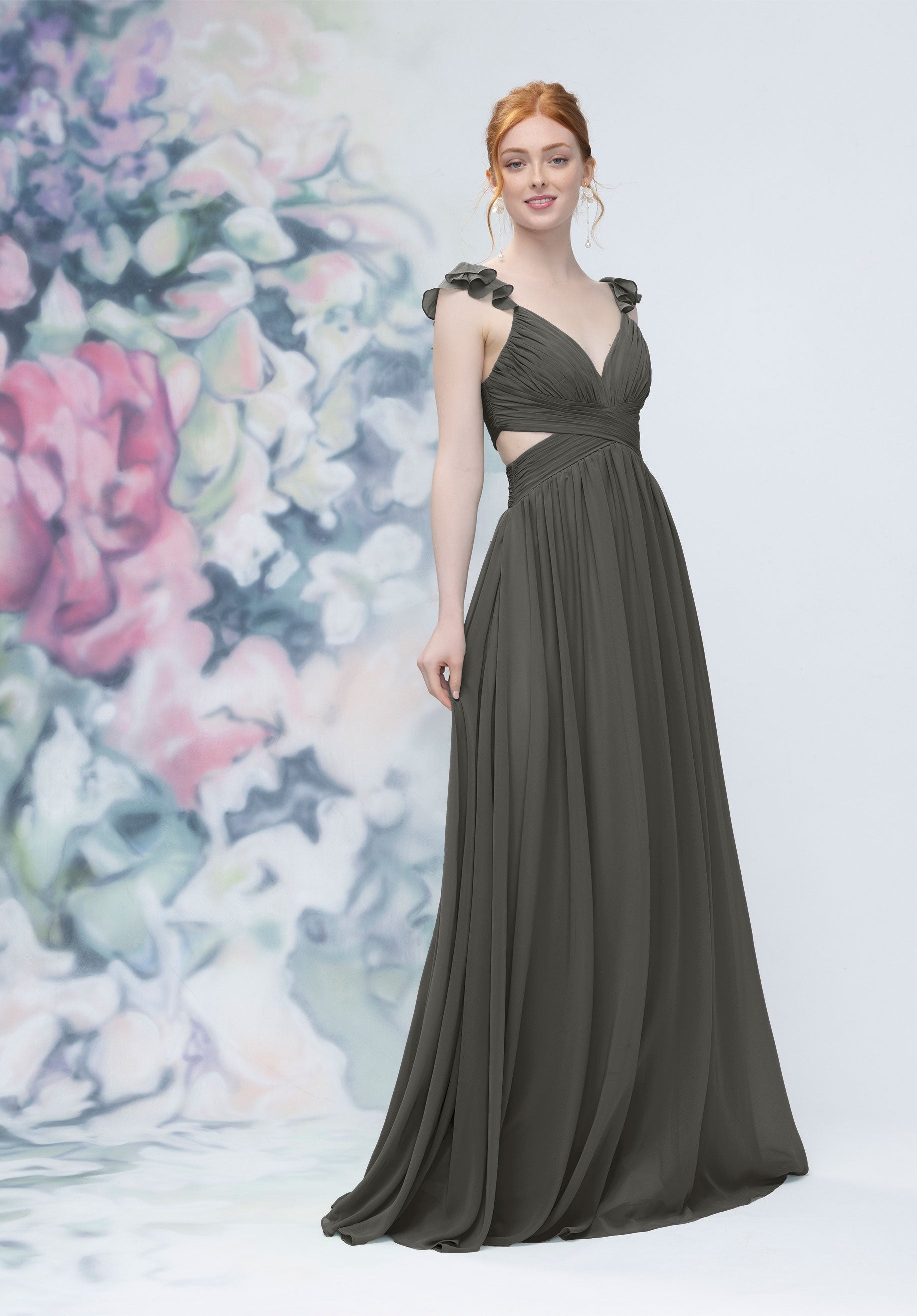 Formal Dresses Long Evening Pleated Formal Dress MGNY Madeline Gardner New York 3030004 Charcoal