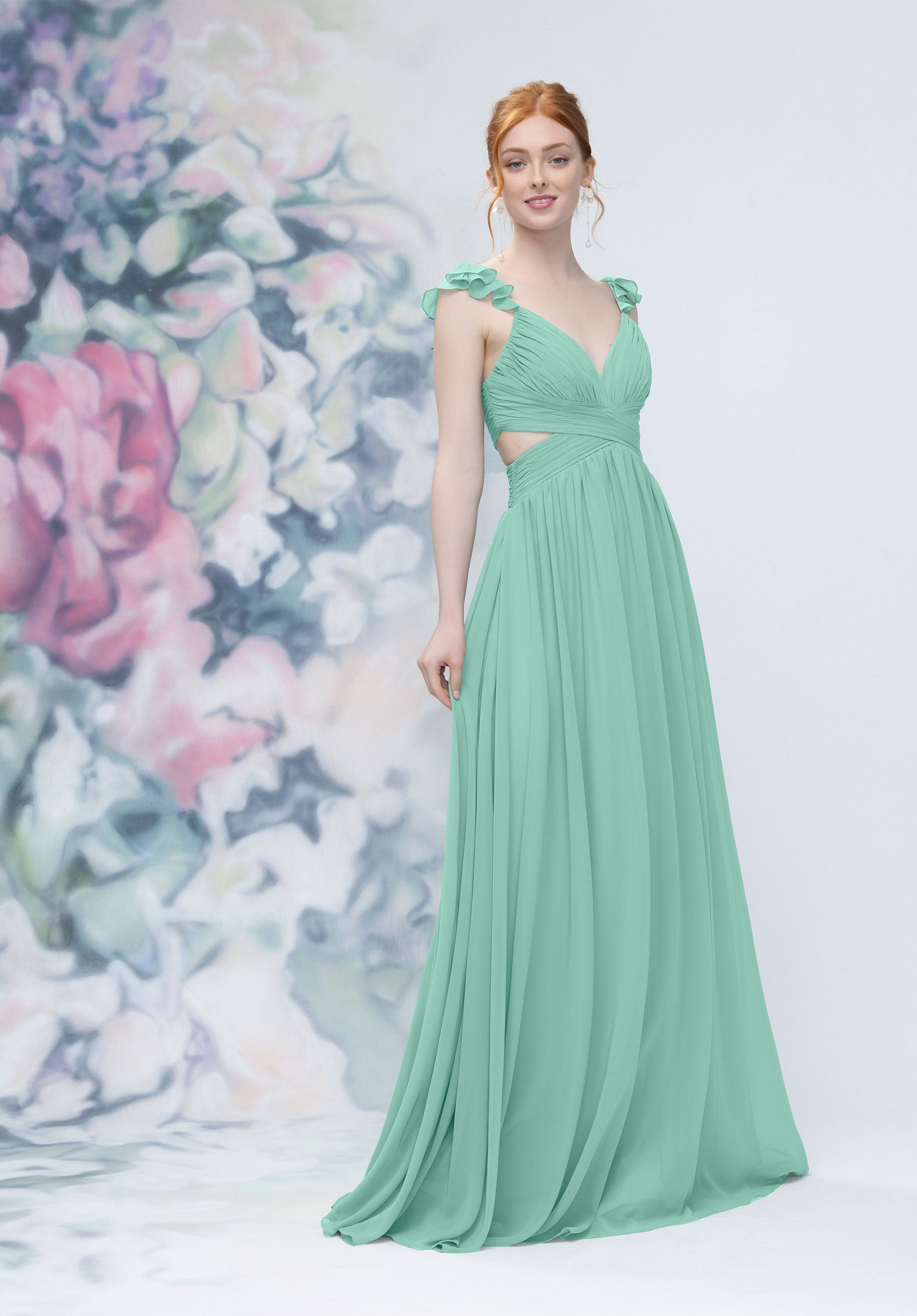 Formal Dresses Pleated Evening Long Formal Dress MGNY Madeline Gardner New York 3030004 Mint