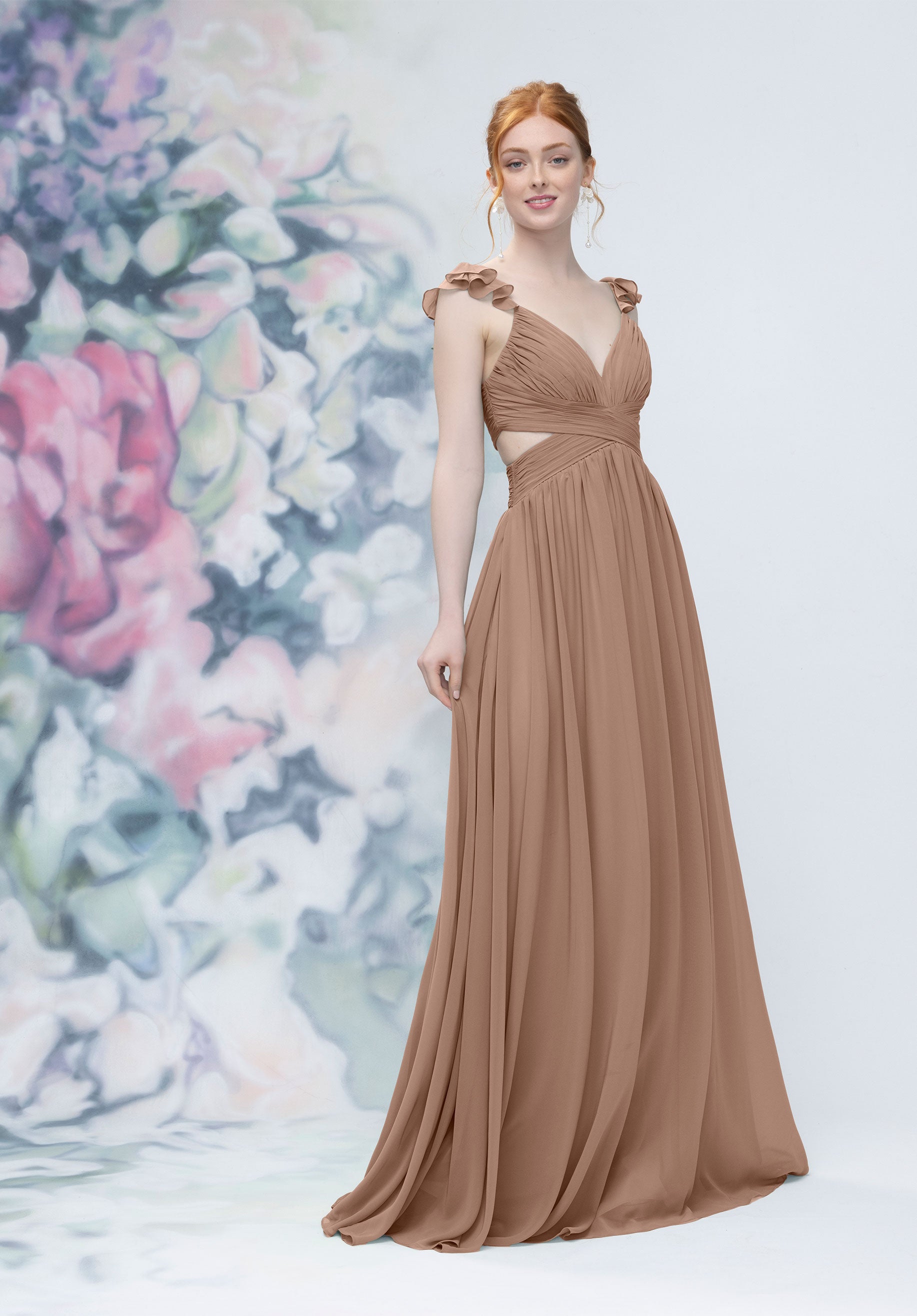 Formal Dresses Pleated Long Evening Formal Dress MGNY Madeline Gardner New York 3030004 Fawn