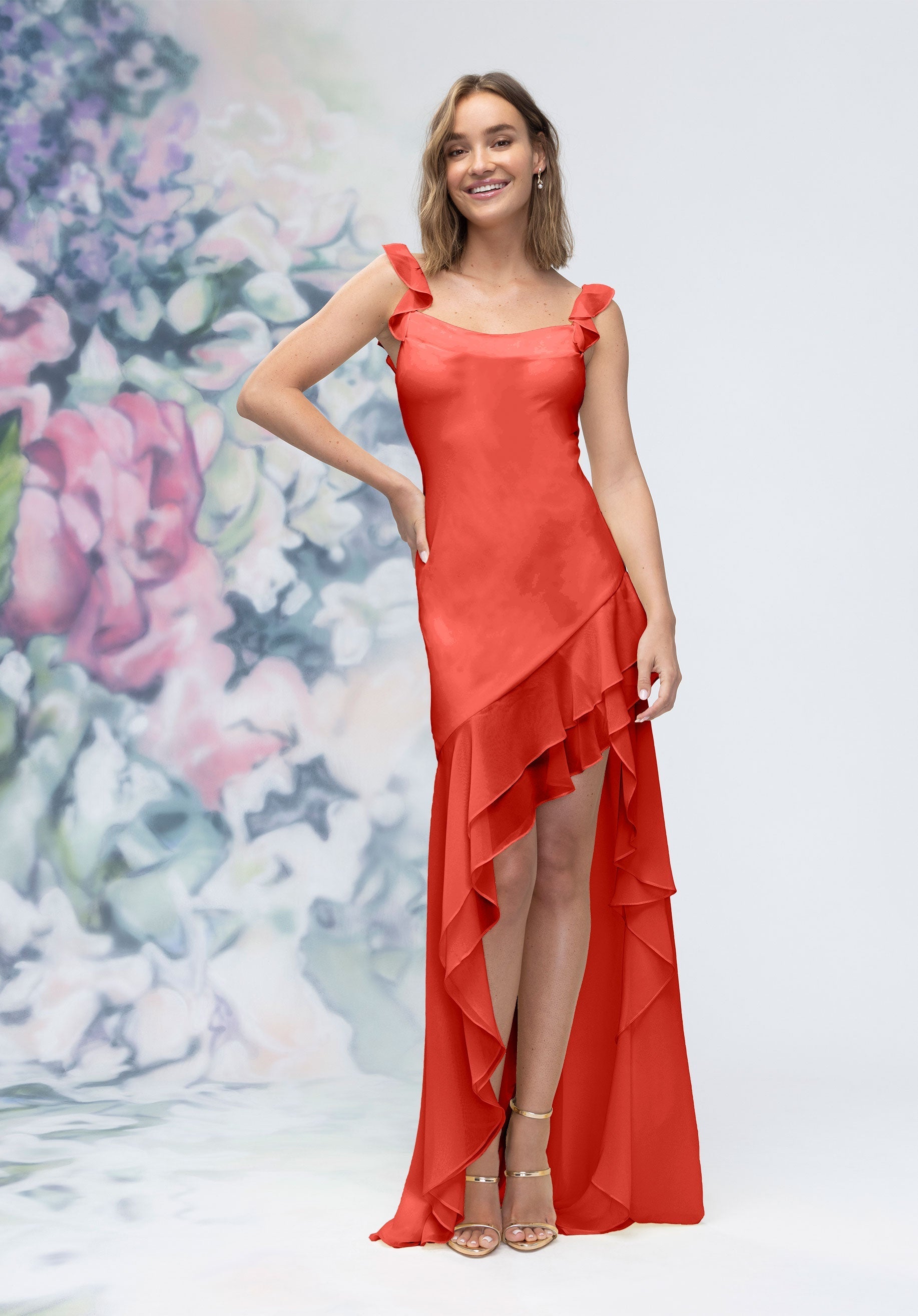 Prom Dresses Long Formal High Low Ruffle Prom Dress Cinnamon