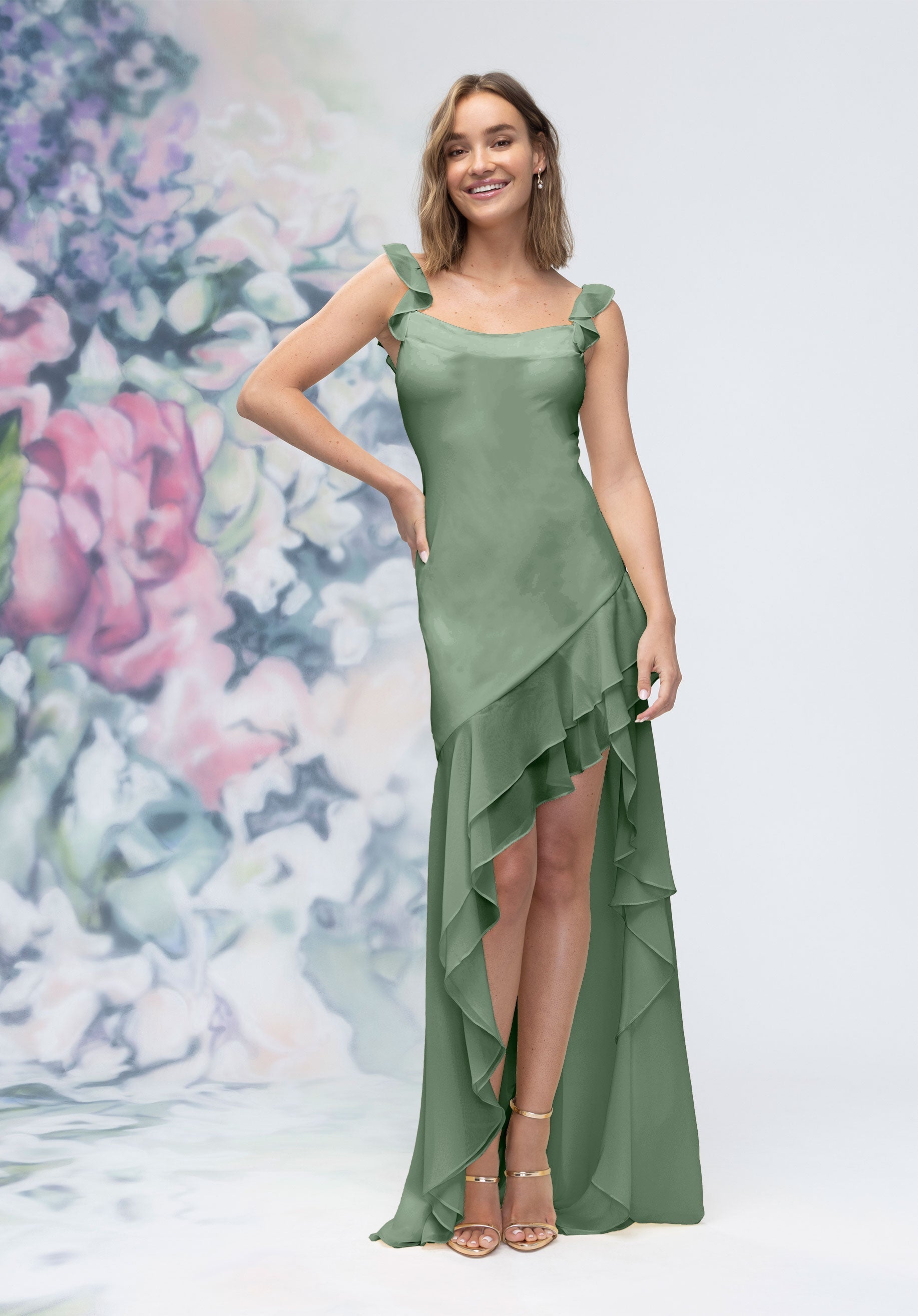 Prom Dresses Long Formal Ruffle High Low Prom Dress Moss