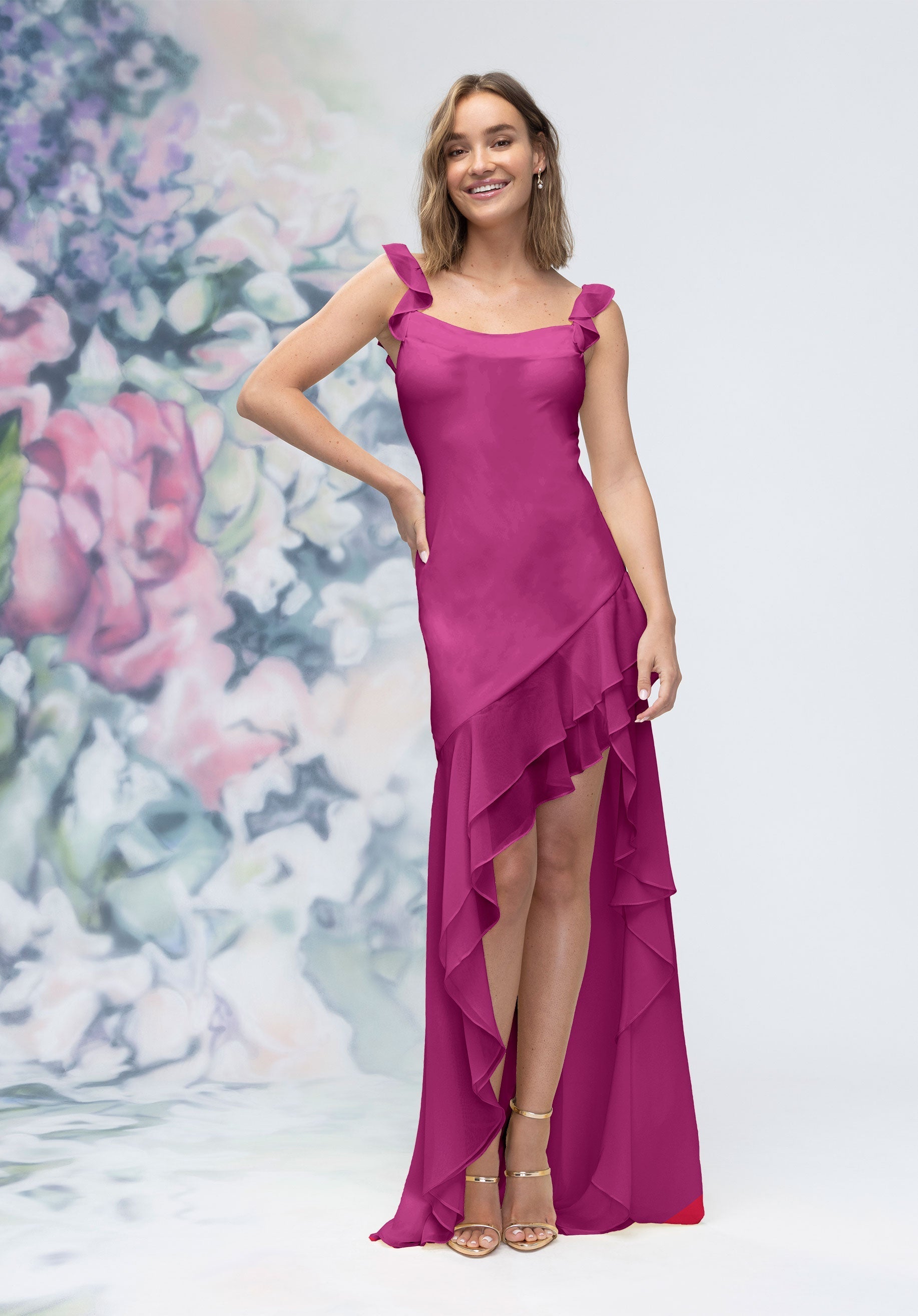 Prom Dresses Formal Long Ruffle High Low Prom Dress Mulberry