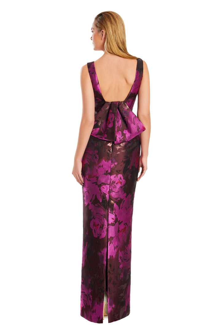 Formal Dresses Long Floral Print Formal Overskirt Evening Dress Wine/Fuchsia Multi