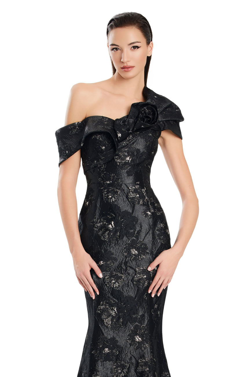 Formal Dresses Pleated Long Formal Printed Evening Dress Black/Silver