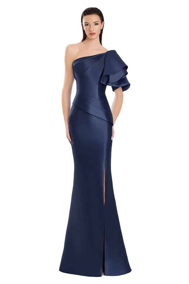 Formal Dresses Long Evening Gown Slit Formal Pleated Dress Navy