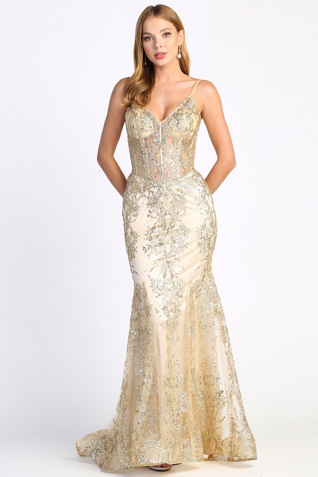 Adora 3053N Mermaid Long Formal Glitter Applique Prom Dress