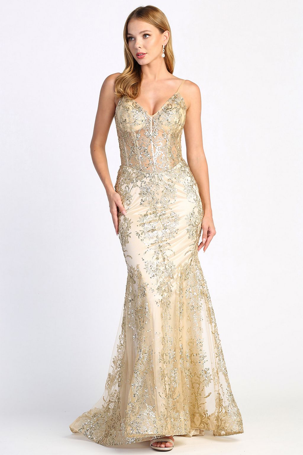 Adora 3053N Mermaid Long Formal Glitter Applique Prom Dress