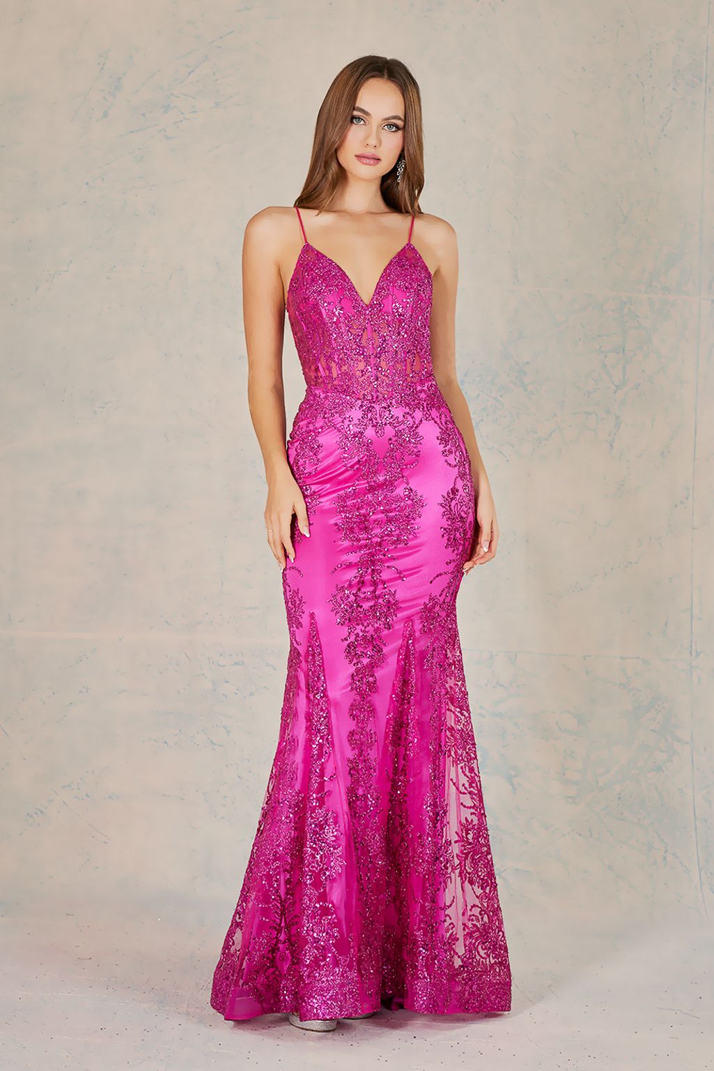 Adora 3053N Mermaid Long Formal Glitter Applique Prom Dress